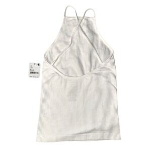Free People Intimately White Ribbed Seamless Halter Open Back Tank Top XS/S NEW